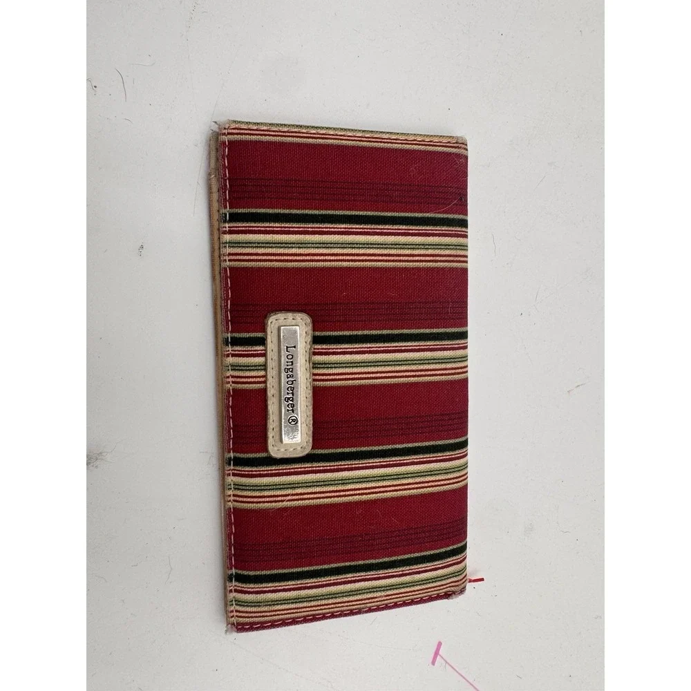 Longaberger Homestead NOS Fabric Checkbook Money Cover Sunny Day Stripe & Logo